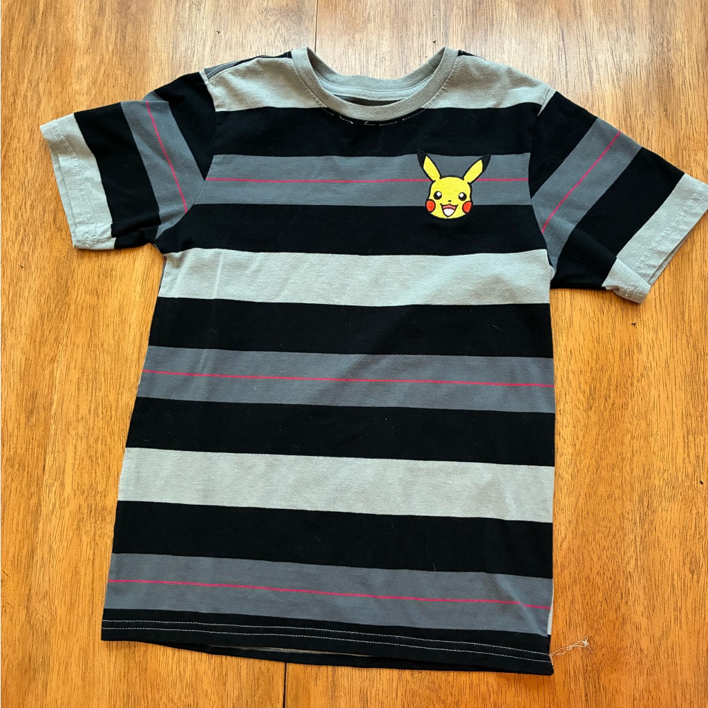 Kids Black And Gray Striped Pikachu T-Shirt